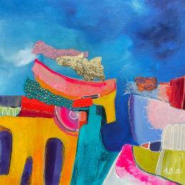 Pintura Le nid de l'arche por Lau Blou | Pintura Abstract Acrylic, Gluing, Gold leaf, Paper, Pastel Landscapes