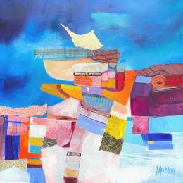 Painting Transition by Lau Blou | Painting Abstract Acrylic, Gluing, Gold leaf, Paper, Pastel Landscapes