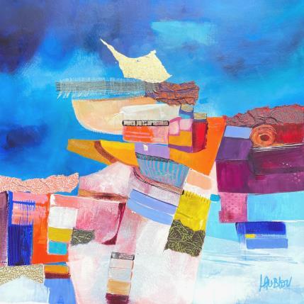 Peinture Transition par Lau Blou | Tableau Abstrait Acrylique, Collage, Feuille d'or, Papier, Pastel Paysages