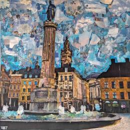 Painting Grand Place de Lille by G.C.Popartist | Painting Pop-art Acrylic, Gluing, Ink, Upcycling Landscapes, Urban