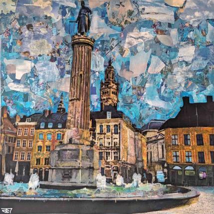 Peinture Grand Place de Lille par G.C.Popartist | Tableau Pop-art Acrylique, Collage, Encre, Upcycling Paysages, Urbain