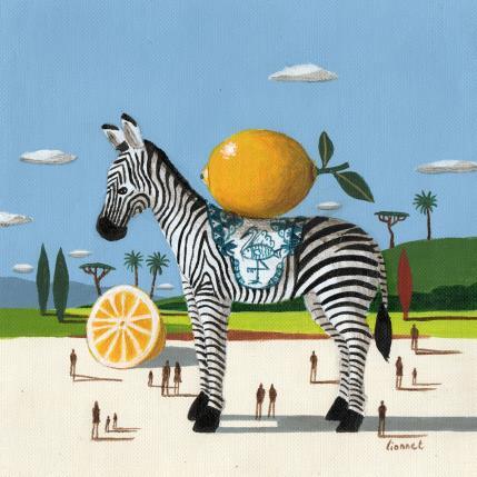 Peinture zèbre aux citrons par Lionnet Pascal | Tableau Surréalisme Acrylique Animaux, Natures mortes, Scènes de vie