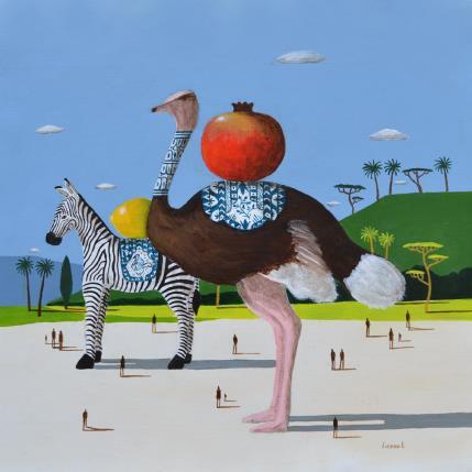 Peinture autruche et zèbre par Lionnet Pascal | Tableau Surréalisme Acrylique Animaux, Paysages, Scènes de vie