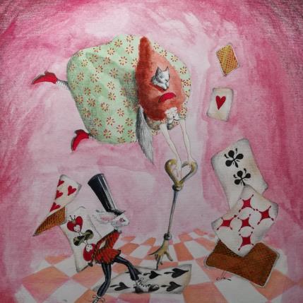 Peinture Alice e la gatta tra i capelli par Nai | Tableau Surréalisme Acrylique, Collage Animaux, Icones Pop