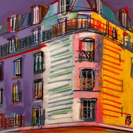 Peinture At the edge of my window there is my cat par Anicet Olivier | Tableau Figuratif Acrylique, Pastel Architecture, Urbain