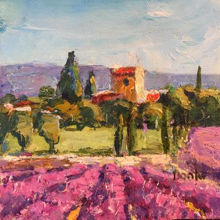 Peinture Le champ de lavande près du village  par Dontu Grigore | Tableau Figuratif Huile Urbain