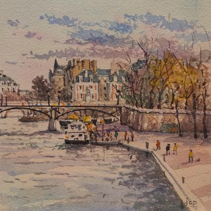 Peinture Paris L'île de la cité par Decoudun Jean charles | Tableau Figuratif Aquarelle Urbain