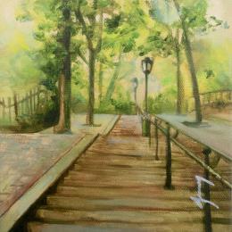 Gemälde Les marches de Montmartre von Jung François | Gemälde Figurativ Öl Landschaften, Urban