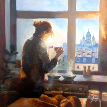 Peinture Les matins de Paris par Jung François | Tableau Figuratif Huile Scènes de vie
