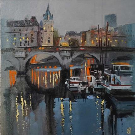 Peinture Reflections of the evening city par Niko Marina  | Tableau Figuratif Huile Urbain