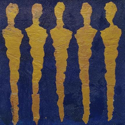 Peinture De bleu et d'or par Rocco Sophie | Tableau Art Singulier Acrylique, Collage, Sable