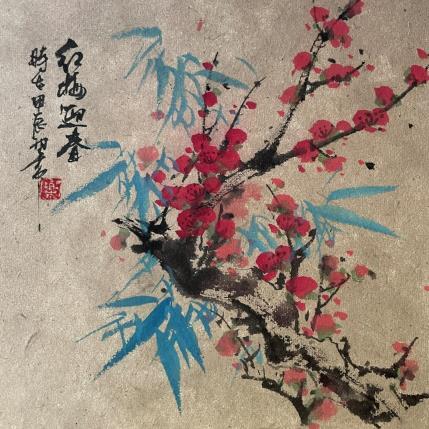 Peinture Red Cherry blossom par Yu Huan Huan | Tableau Figuratif Encre Nature