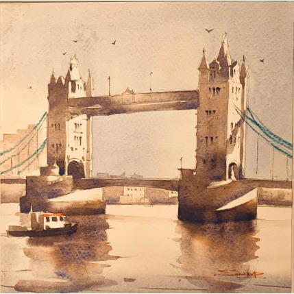Peinture Tower bridge on the Thames, London par Dandapat Swarup | Tableau Figuratif Aquarelle Urbain
