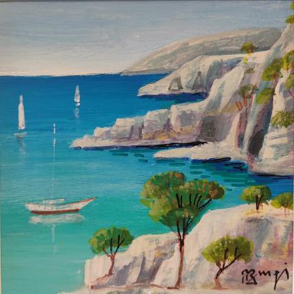 Painting Rochers blancs AQ103 by Burgi Roger | Painting Figurative Acrylic Landscapes, Marine