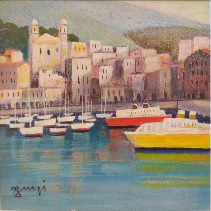 Peinture Corse Bastia 2 bateaux AP93 par Burgi Roger | Tableau Figuratif Acrylique Marine, Paysages