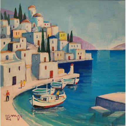 Peinture Petit port Grec 2 AQ122 par Burgi Roger | Tableau Figuratif Acrylique Marine, Paysages