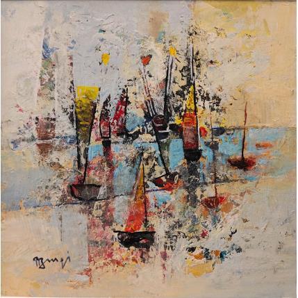 Peinture Abstraction avec voiliers AL81 par Burgi Roger | Tableau Figuratif Acrylique Marine, Minimaliste