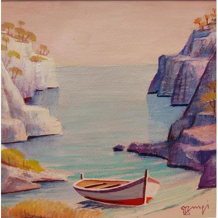 Peinture Calanque à la barque AQ150 par Burgi Roger | Tableau Figuratif Acrylique Marine, Paysages