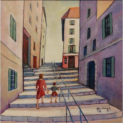 Peinture Montée des Accoules AQ134 par Burgi Roger | Tableau Figuratif Acrylique Paysages, Scènes de vie, Urbain