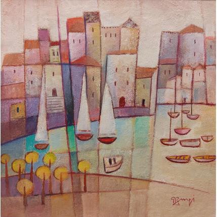 Peinture Composition 3 voiles AQ131 par Burgi Roger | Tableau Figuratif Acrylique Architecture, Paysages, Urbain