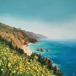 Painting Flowers in the bay by Blandin Magali | Painting Figurative Oil Landscapes