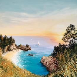 Painting Colorful Big Sur by Blandin Magali | Painting Figurative Oil Landscapes