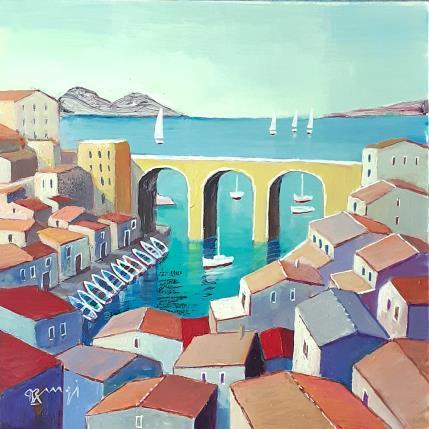 Peinture LES TOITS DU VALLON 2 par Burgi Roger | Tableau Figuratif Acrylique Architecture, Marine, Urbain