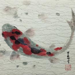 Gemälde Carp koi 3 von Du Mingxuan | Gemälde Figurativ Aquarell, Tinte Marine, Natur, Tiere