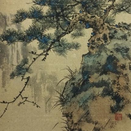 Peinture Pine tree on cliff par Du Mingxuan | Tableau Figuratif Aquarelle, Encre Nature, Paysages
