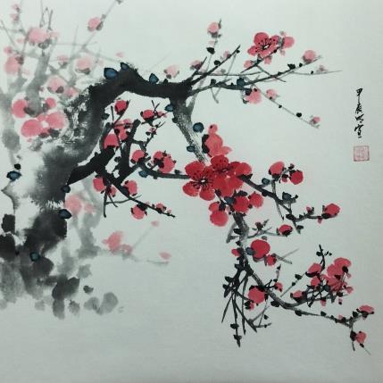 Peinture Red blossom 6 par Du Mingxuan | Tableau Figuratif Aquarelle, Encre Nature