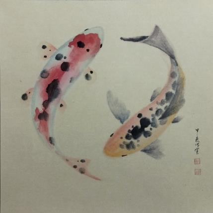 Peinture Carp koi 5 par Du Mingxuan | Tableau Figuratif Aquarelle, Encre Animaux, Marine
