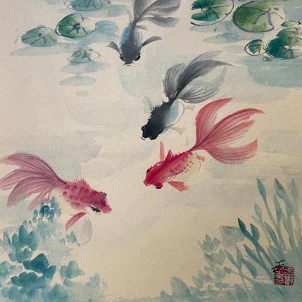Peinture Golden fish par Yu Huan Huan | Tableau Figuratif Encre Animaux, Nature
