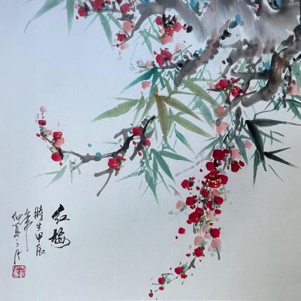 Gemälde Red Cherry blossom von Yu Huan Huan | Gemälde Figurativ Tinte Natur