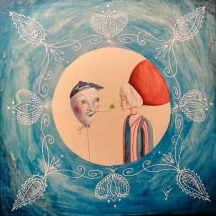 Peinture Quell'istante del capirsi al volo par Nai | Tableau Surréalisme Acrylique, Collage Scènes de vie