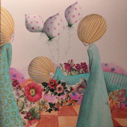 Peinture Il giardino delle confidenze par Nai | Tableau Surréalisme Acrylique, Collage Nature, Scènes de vie, Société