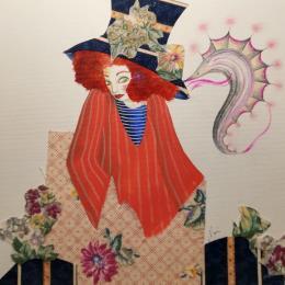 Painting Suggerimenti su un rosetto rosso by Nai | Painting Surrealism Acrylic, Gluing Life style, Marine, Nature, Pop icons