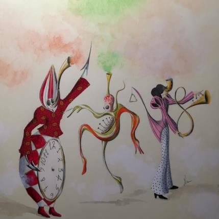 Peinture La danza degli sbuffa_via par Nai | Tableau Surréalisme Acrylique, Collage Musique, Scènes de vie, Société