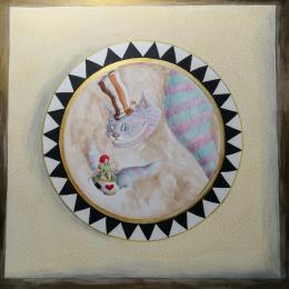 Painting Una tazza di tè con Alice by Nai | Painting Surrealism Acrylic, Gluing Child, Cinema, Pop icons