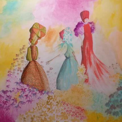 Peinture Le donne del moulin rouge camminano tra i fiori par Nai | Tableau Surréalisme Acrylique, Collage Musique, Nature, Portraits