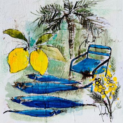 Peinture Citrons et mimosas par Colombo Cécile | Tableau Art naïf Acrylique, Aquarelle, Collage, Encre, Pastel Nature, Scènes de vie