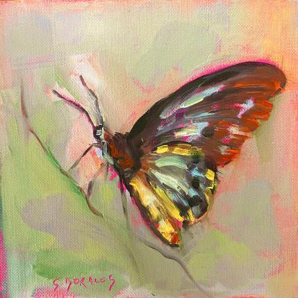 Painting papillon sur une brindille by Morales Géraldine | Painting Figurative Oil Animals