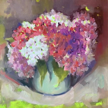 Peinture Bouquet hortensias tricolore par Morales Géraldine | Tableau Figuratif Huile Natures mortes