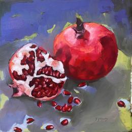 Painting Grenades j'adore by Morales Géraldine | Painting Figurative Oil Still-life