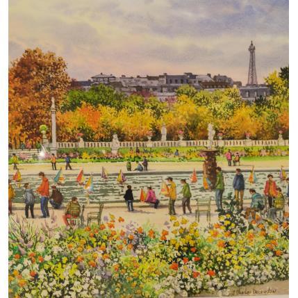 Peinture La Tour Eiffel, vue des jardins du Luxembourg par Decoudun Jean charles | Tableau Figuratif Aquarelle Urbain
