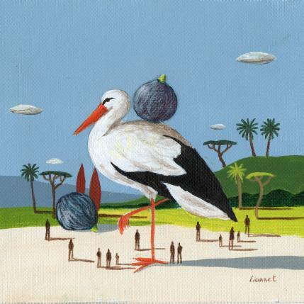 Peinture Cigogne aux figues par Lionnet Pascal | Tableau Surréalisme Acrylique Animaux, Paysages, Scènes de vie