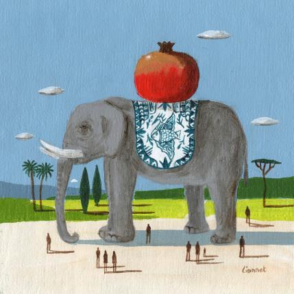 Peinture Elephant à la grenade par Lionnet Pascal | Tableau Surréalisme Acrylique Animaux, Paysages, Scènes de vie