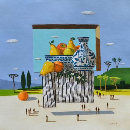 Peinture  Fruits d'automne et poteries par Lionnet Pascal | Tableau Surréalisme Acrylique Natures mortes, Paysages, Scènes de vie