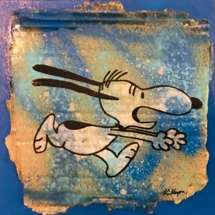 Peinture Snoopy peur bleue par Kikayou | Tableau Pop-art Acrylique, Carton, Collage, Graffiti Icones Pop