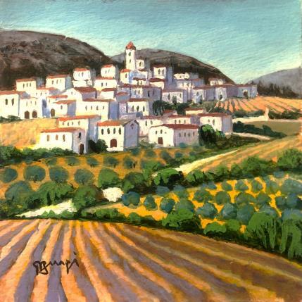 Peinture AP64 VILLAGE AUX OLIVIERS par Burgi Roger | Tableau Figuratif Acrylique Architecture, Nature, Paysages
