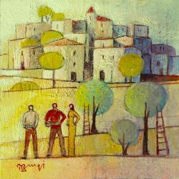 Painting AL39 LA RECOLTE by Burgi Roger | Painting Figurative Acrylic Landscapes, Life style, Nature, Pop icons